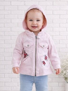 Vintage 90’s Esprit Baby Light Pink Zip Up Hodfie with Floral Design Size 12M